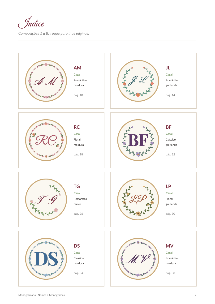 40 nomes e monogramas montados: índice